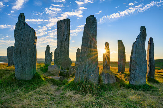 UK, Scotland, Callanish, Callanish Stones at sunset