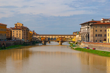 The ancient Ponte Vecchio across the river Arno in Florence, Italy
