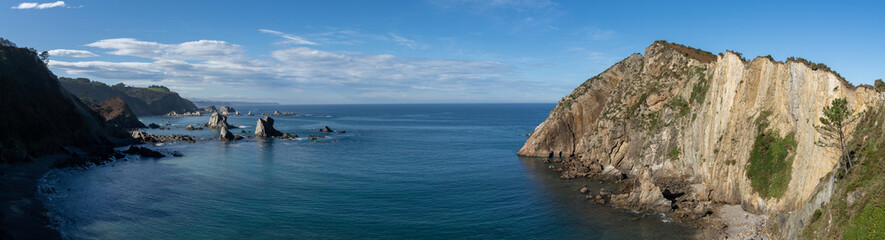 Fototapeta na wymiar panorama view of the Playa de Silencio beach in Asturias on the north coast of. Spain