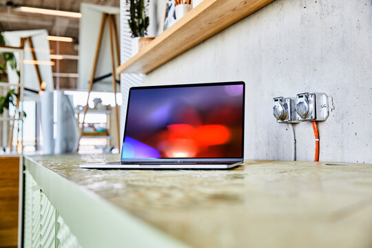 Low angle view of laptop on table