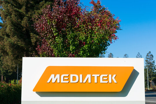 MediaTek sign logo at Silicon Valley office of Taiwanese fabless semiconductor company