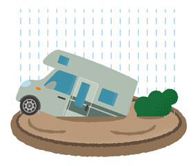 都市の道路を進む白いキャンピングカーのベクターイラスト Blue Wall Mural Bl Icim