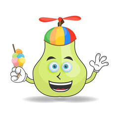 Guava mascot character with ice cream and colorful hat. vector illustration