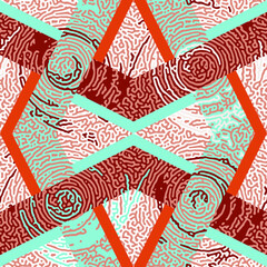 Seamless abstract pattern of rhombuses and organic diffuse texture. Template for printing on packaging, fabric.