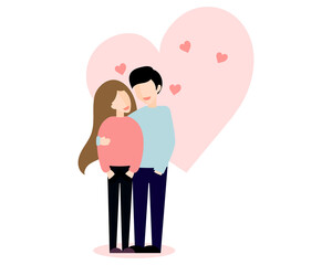 Couple of young man and woman vector flat style love illustration. Casual girl, guy, family Romance and Saint Valentine's Day concept