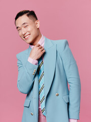 smiling man blue suit lifestyle isolated background model