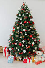 Interer home Christmas tree with gift lights garland decor new year