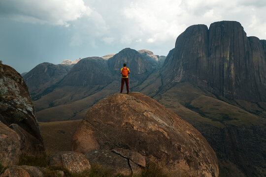 Hiker looking landscape in Tsaranoro Valley