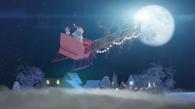 Santa Claus on a Reindeer Sleigh Flying christmas 3d render 