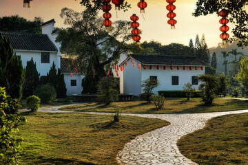 Foshan city, Guangdong, China, The CCTV Nanhai Movie and TV Town. Jiangnan, typical Lingnan style Water Town. 