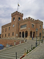 Italy, Marche, Mondolfo, the city hall and the civic tower.