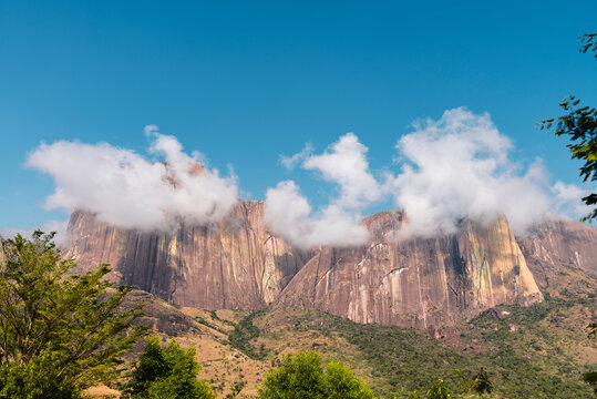 Cloudscape over rocky mountain peaks