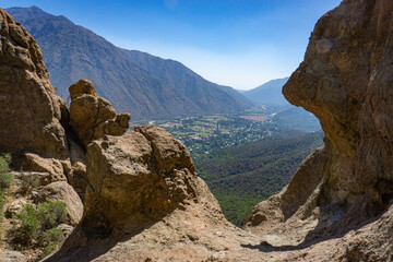 The view from the top of the mountain through the rocks