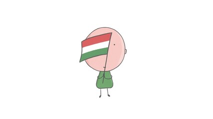Pencil drawing of a boy holding a flag of Hungary