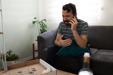 Lonely man discussing his problems on the phone