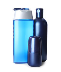 Set of different men's cosmetic products isolated on white