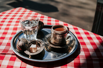 Eastern coffee at the cafe.