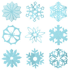 Set of beautiful paper snowflakes on white background