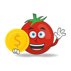 Tomato mascot character holding coins. vector illustration