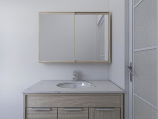Clean modern residential bathroom and toilet design, which is equipped with washstand, toilet and shower equipment, etc.