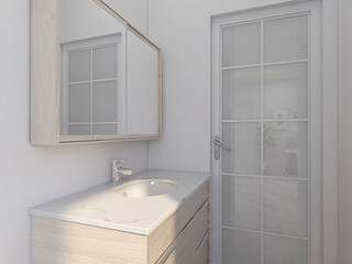 Clean modern residential bathroom and toilet design, which is equipped with washstand, toilet and shower equipment, etc.