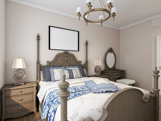  elegant and spacious bedroom design of modern apartment, overcoat cabinet beside the big bed, with dressing table and green plants