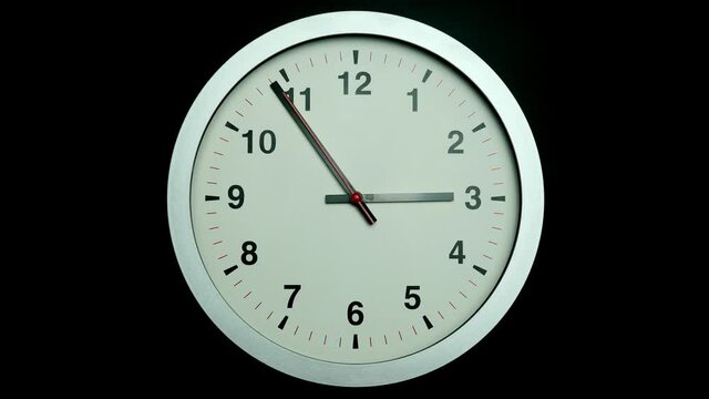 Slow motion clock isolated on black background, Showtime 02.54 am or pm, Clock Red second hand minute Walk, Time concept.