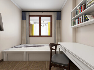 elegant and spacious bedroom design of modern apartment, overcoat cabinet beside the big bed, with dressing table and green plants