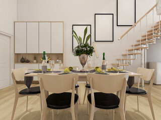 warm dining room area design, wooden table and chair