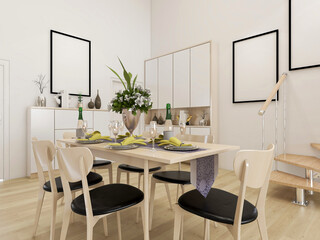 warm dining room area design, wooden table and chair