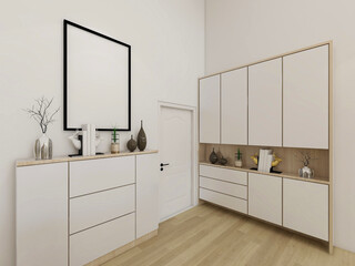 clean and tidy modern living room design, entrance with shoe cabinet, sofa, TV, table, leisure chair and other facilities