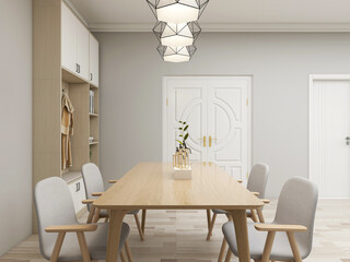 spacious dining room design next to the modern kitchen, with a beautiful dining table and greenery