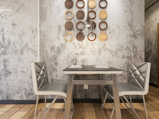 spacious dining room design next to the modern kitchen, with a beautiful dining table and greenery