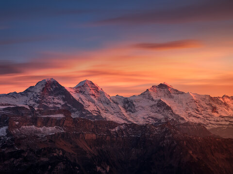 Famous swiss mountain range in sunset light