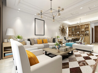 spacious dining room design next to the modern kitchen, with a beautiful dining table and greenery