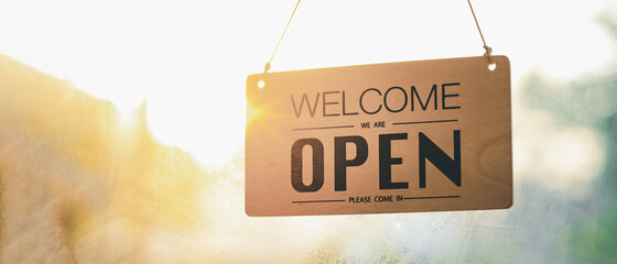 "Open" on cafe or restaurant hang on door at entrance.after covid-19,new nor mal,new life style