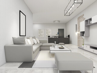 Obraz na płótnie Canvas spacious living room design of modern residence, with sofa, tea table, decorative painting, etc
