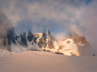 Idyllic and moody alpine landscape panorama