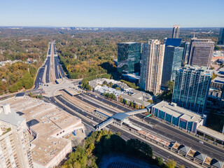 Aerial photo in Buckhead Atlanta over GA 400.
