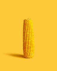 frozen corn on a yellow background. minimalist image