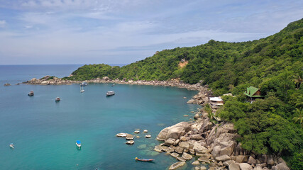 Fototapeta na wymiar Aerial drone view over Koh Tao diving island in the Gulf of Thailand