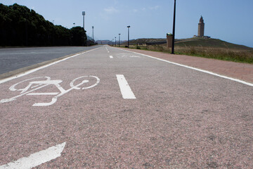 bicycle lane parallel to the Roman lighthouse Torre de Hércules