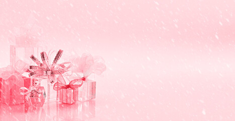 horizontal background gifts colors snow bows ribbon holiday celebration ice red