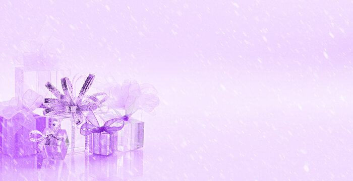 horizontal background gifts colors snow bows ribbon holiday celebration ice purple - Powered by Adobe