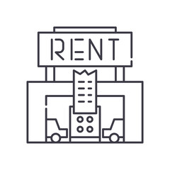 Rental business icon, linear isolated illustration, thin line vector, web design sign, outline concept symbol with editable stroke on white background.