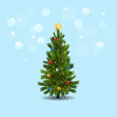 Decorated christmas tree on blue background