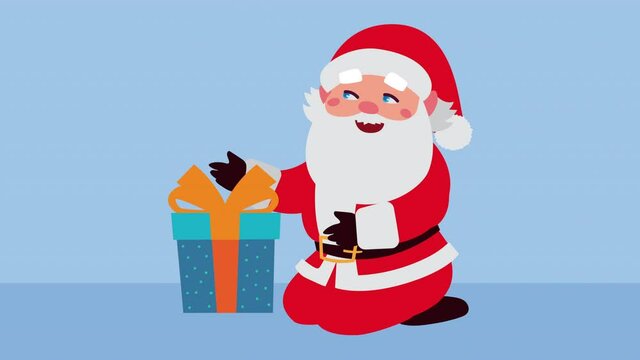 happy merry christmas animation with santa claus and giftbox