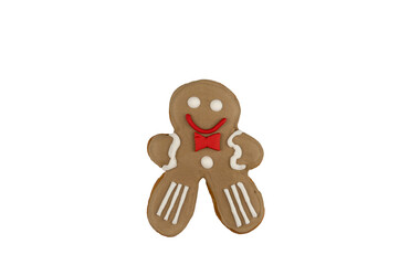 classic gingerbread man. cookies isolated on a white background. traditional Christmas treat made with your own hands. top view, copy space