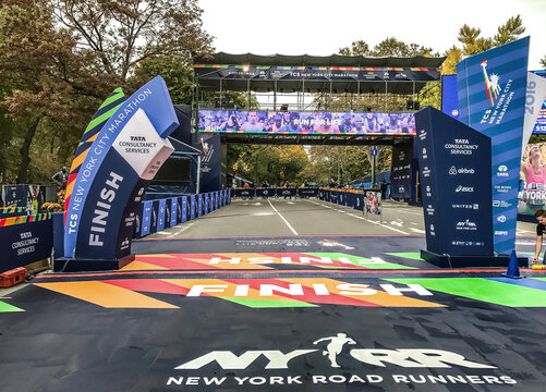 The Finish Of The 2016 New York City Marathon One Day Before The Event.