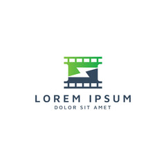 movie and lightning negative space logo design